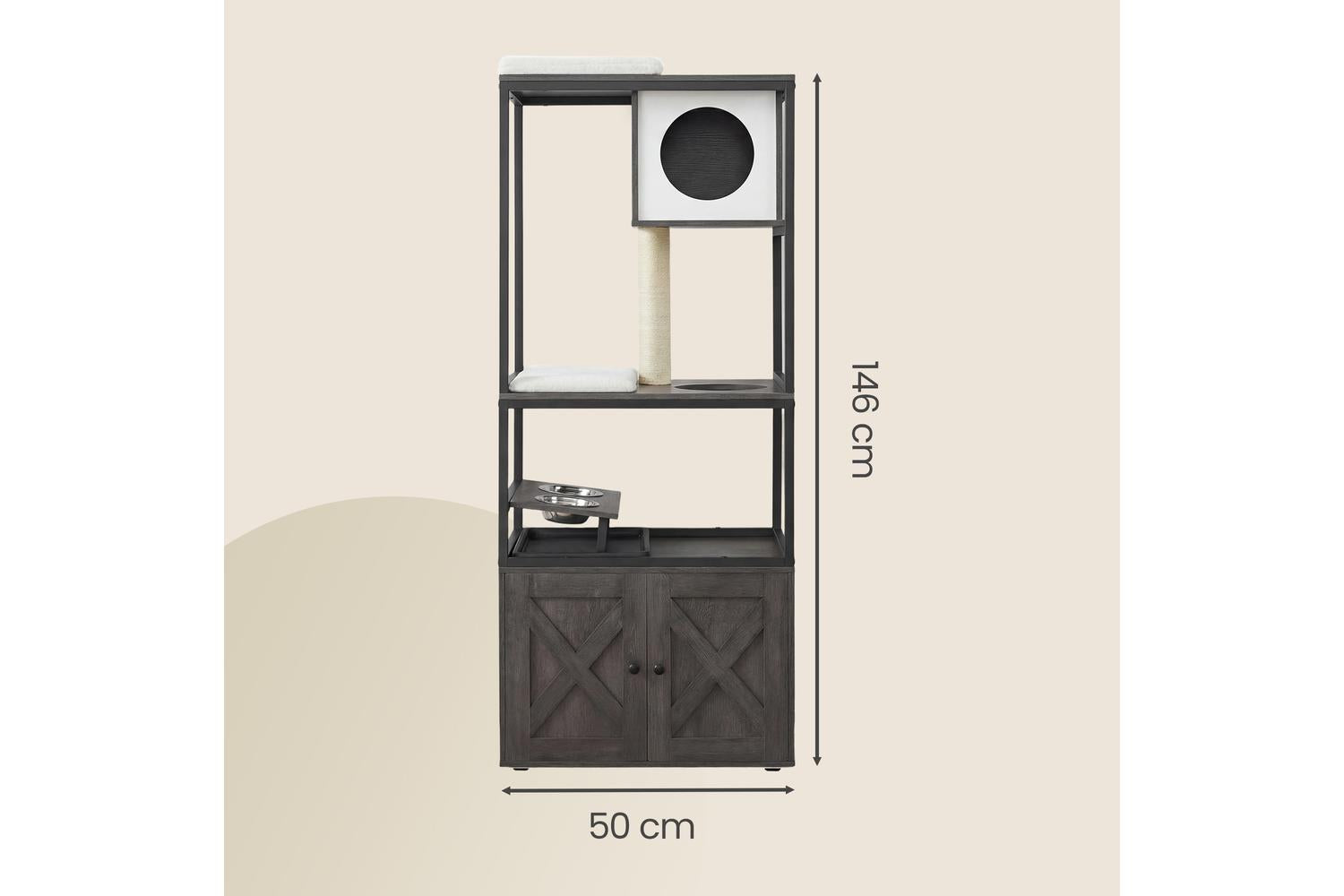 Feandrea Cat Tree | Cat Tree | Particleboard, Steel, Sisal, Plush | 57 X 50 X 146 Cm-3