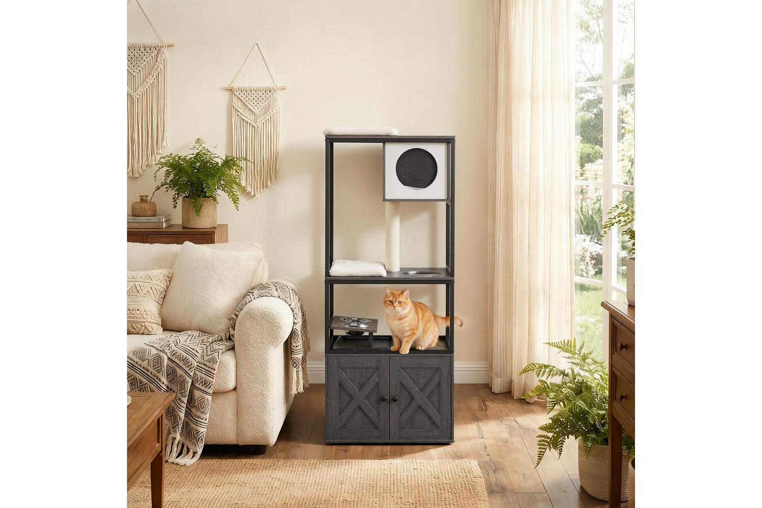 Feandrea Cat Tree | Cat Tree | Particleboard, Steel, Sisal, Plush | 57 X 50 X 146 Cm-5