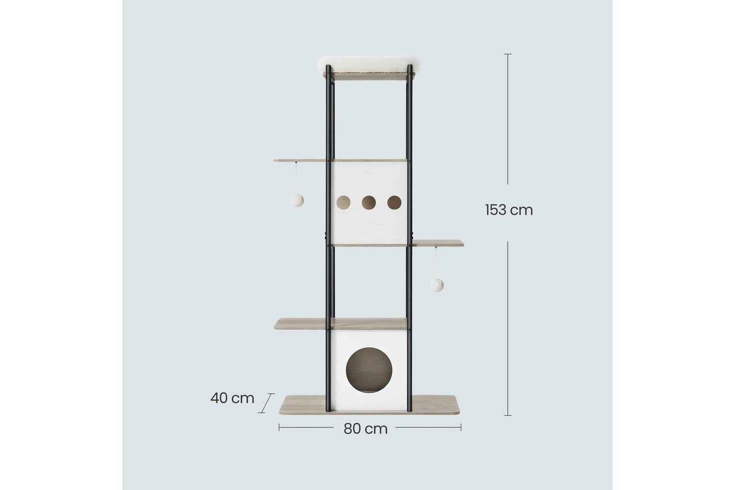 Feandrea Cat Tree | Cat Tree | Particleboard, Steel, Plush, Sisal | 80 X 40 X 153 Cm-3