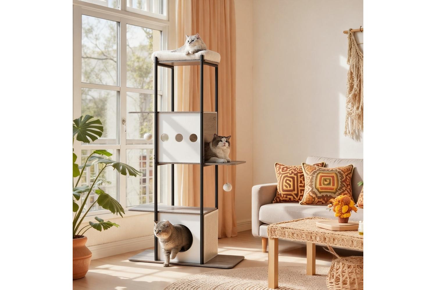 Feandrea Cat Tree | Cat Tree | Particleboard, Steel, Plush, Sisal | 80 X 40 X 153 Cm-4