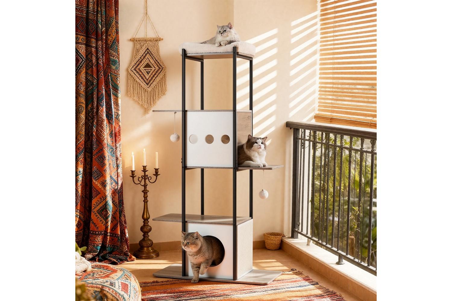 Feandrea Cat Tree | Cat Tree | Particleboard, Steel, Plush, Sisal | 80 X 40 X 153 Cm-5