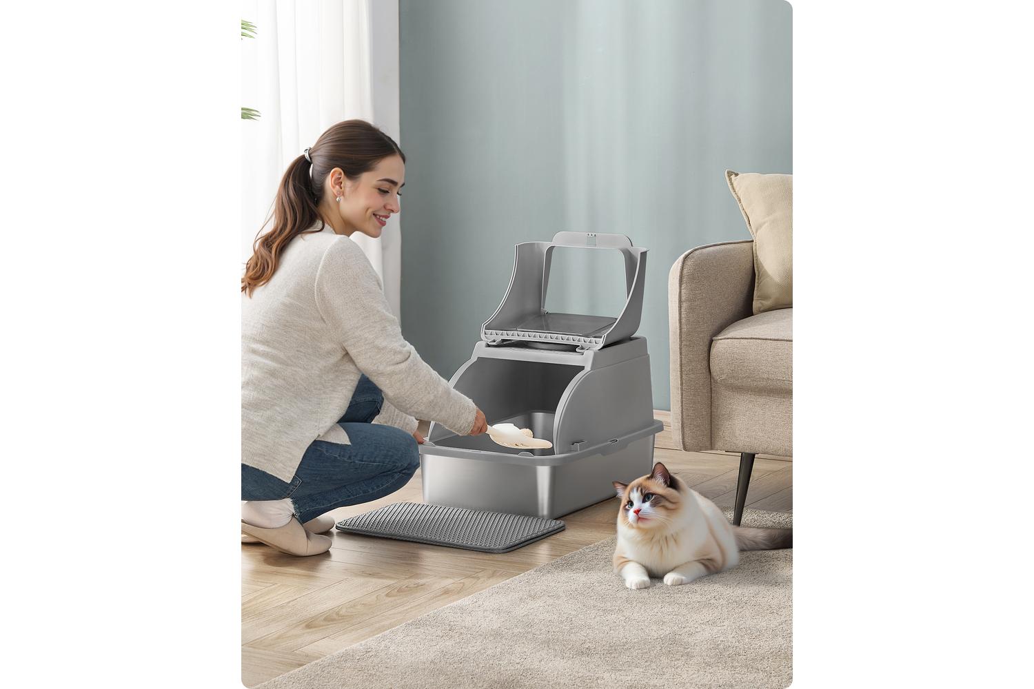 Feandrea Stainless Steel Cat Litter Box | Cat Litter Box | Stainless Steel | Extra Large-2