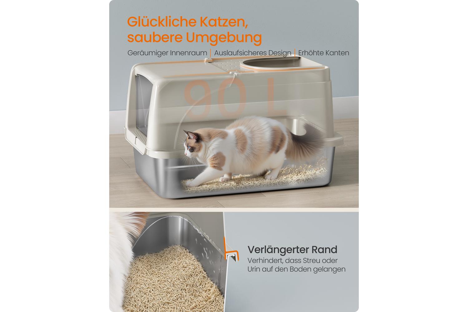 Feandrea Stainless Steel Cat Litter Box | Cat Litter Box | Stainless Steel | Extra Large-3