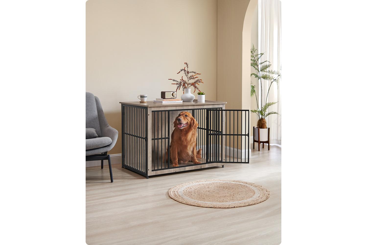 Feandrea Dog Crate Furniture | Dog Crate | Particle Board And Steel | Large-2