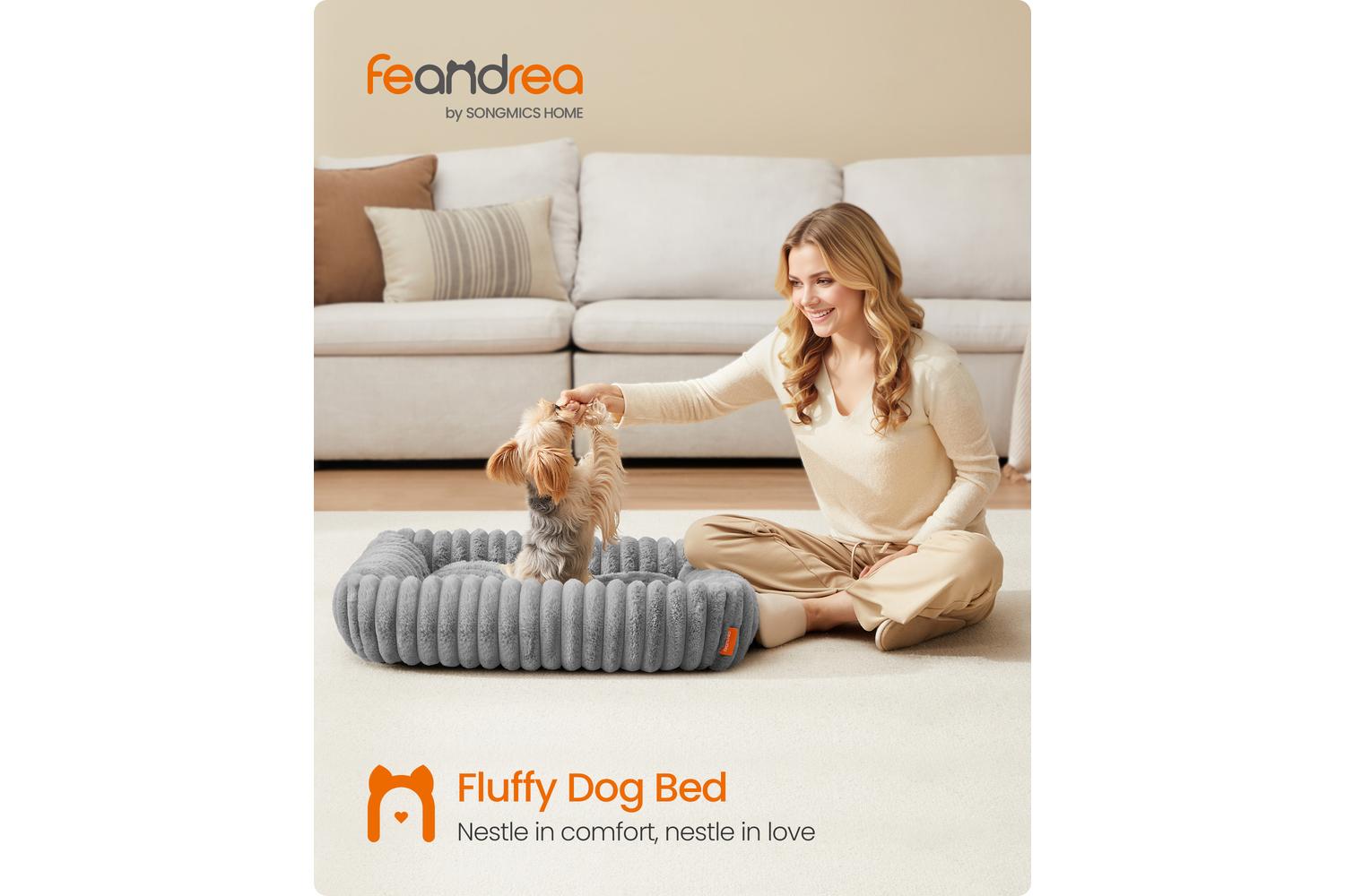 Feandrea Dog Bed | Dog Bed | Ribbed Faux Rabbit Fur | 71 X 55 X 18 Cm-2