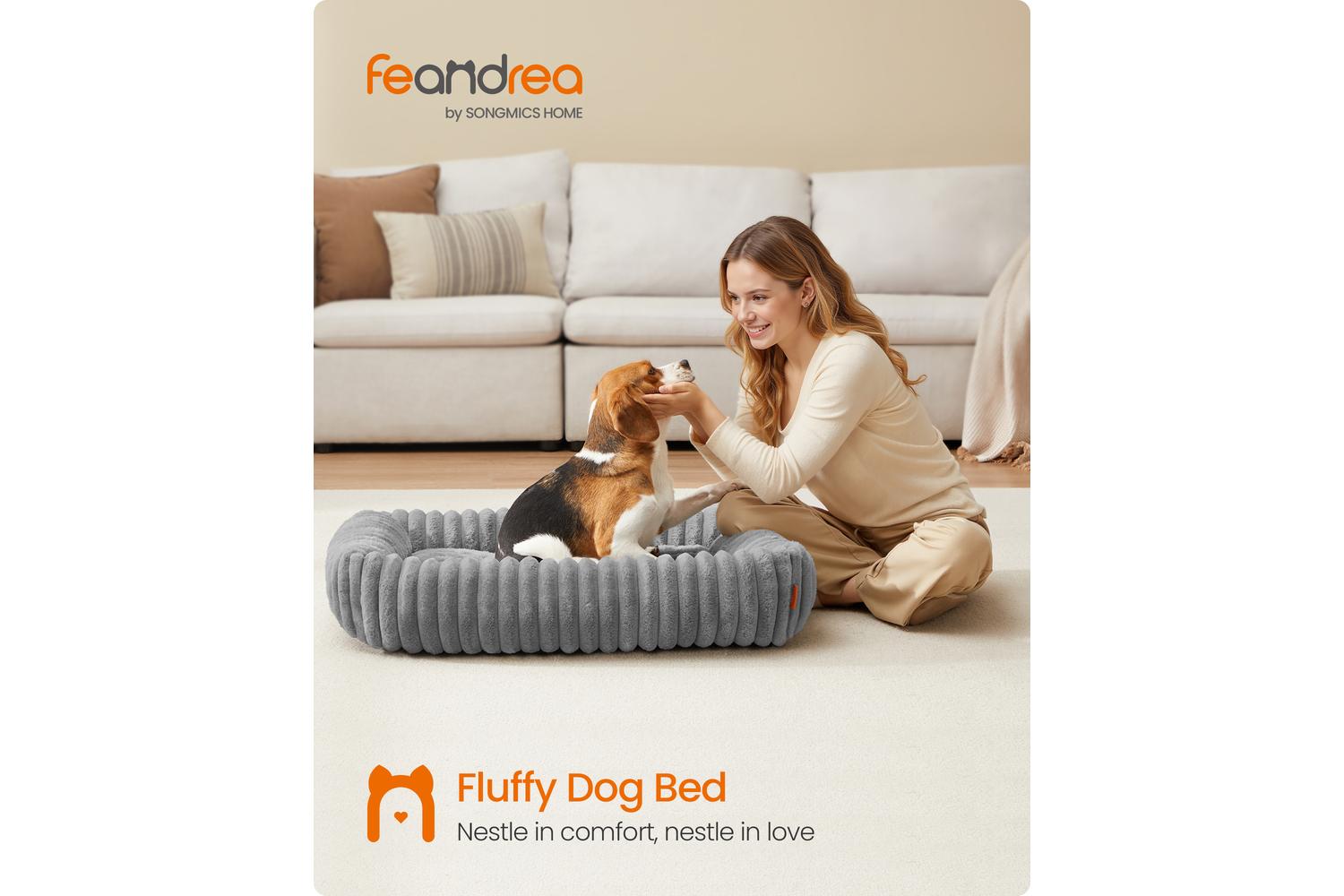 Feandrea Dog Bed | Dog Bed | Ribbed Faux Rabbit Fur | 91 X 68 X 18 Cm-2