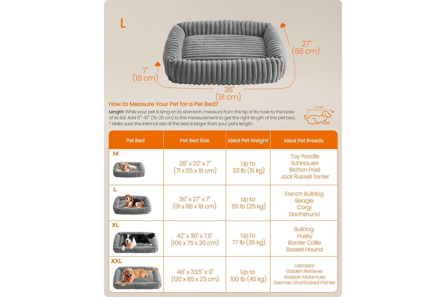 Feandrea Dog Bed | Dog Bed | Ribbed Faux Rabbit Fur | 91 X 68 X 18 Cm-6