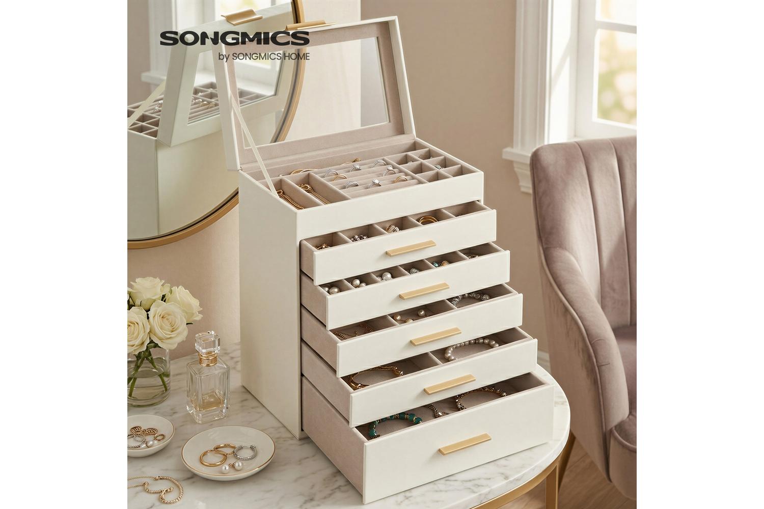 Songmics Jewelry Box | Jewelry Organizer | Pu & Mdf | 16.3 X 25.1 X 29 Cm-4