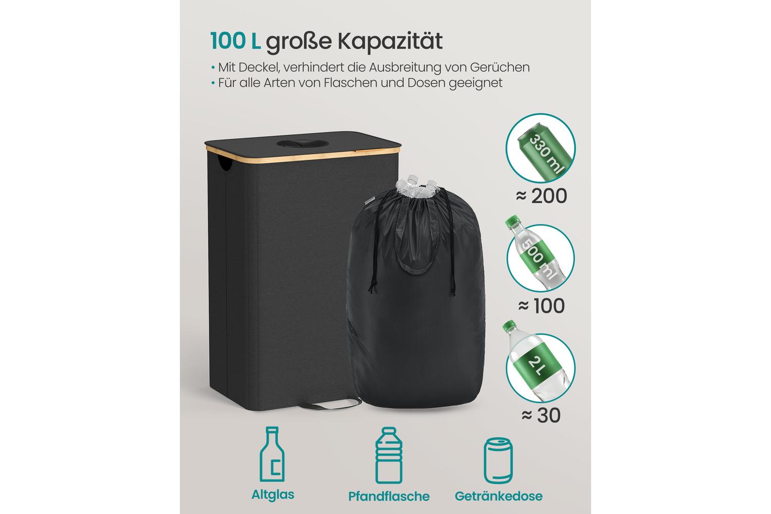 Songmics Recycling Bin | Rubbish Bin | 600d Oxford Fabric | 95 Litre-2