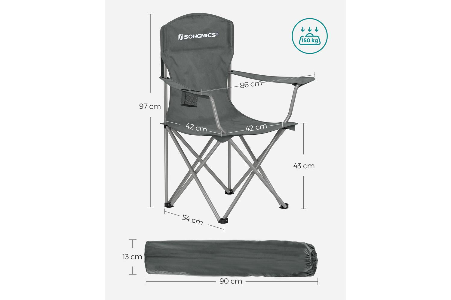 Songmics Camping Chair | Camping Chair | Steel & Oxford Fabric | Slate Grey-7
