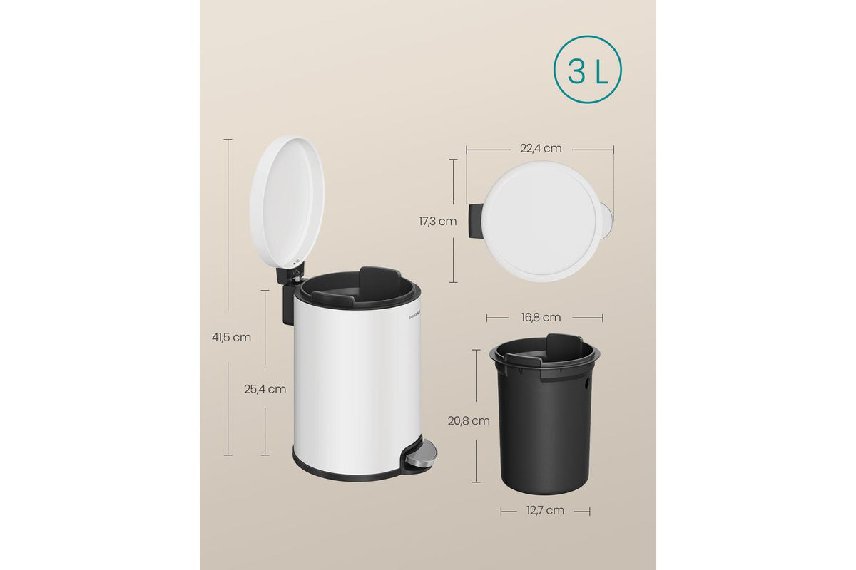 Songmics Trash Can | Rubbish Bin | Steel | 3 Litre-6