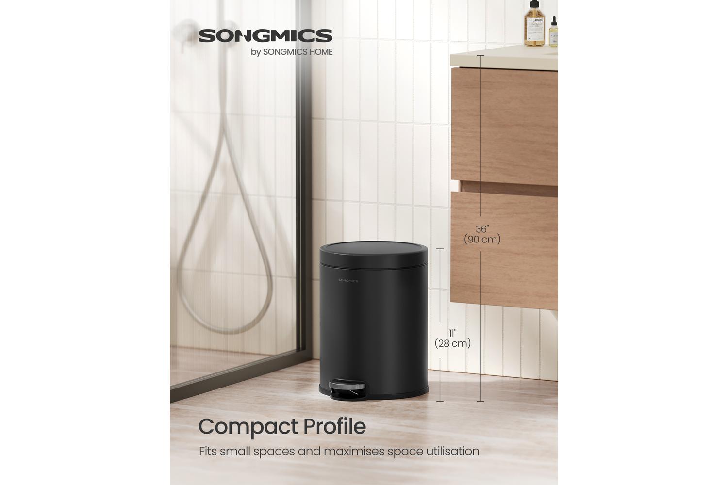 Songmics Trash Can | Rubbish Bin | Steel | 6 Litre-2
