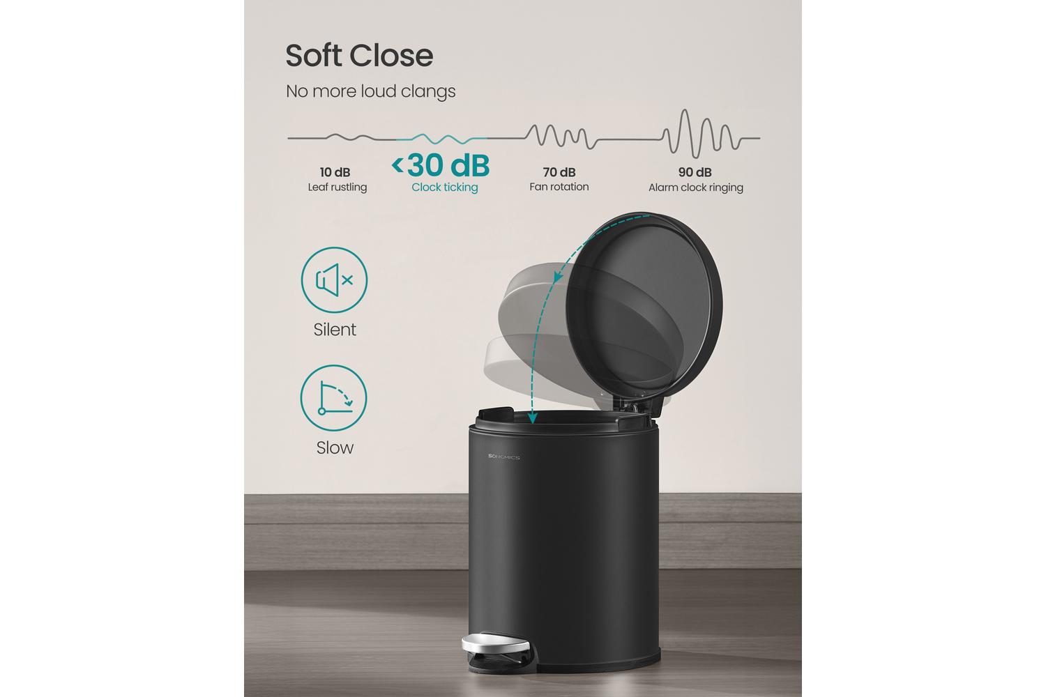 Songmics Trash Can | Rubbish Bin | Steel | 6 Litre-4