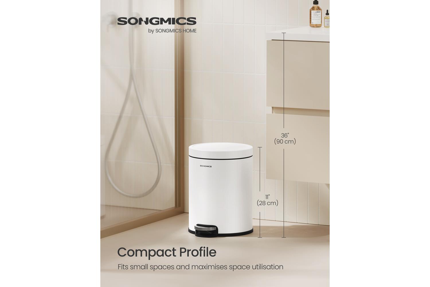 Songmics Trash Can | Rubbish Bin | Steel | 6 Litre-2