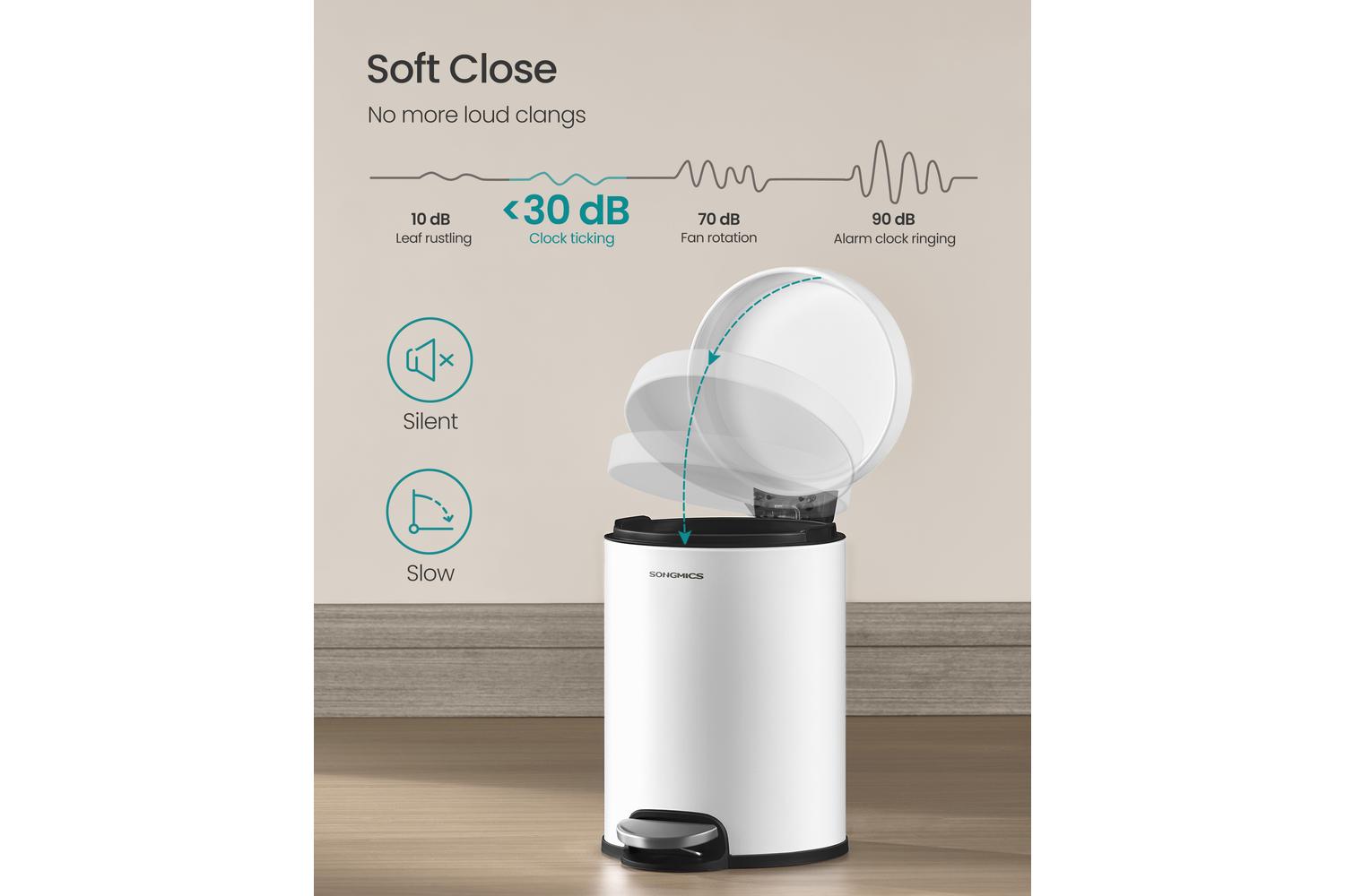 Songmics Trash Can | Rubbish Bin | Steel | 6 Litre-4