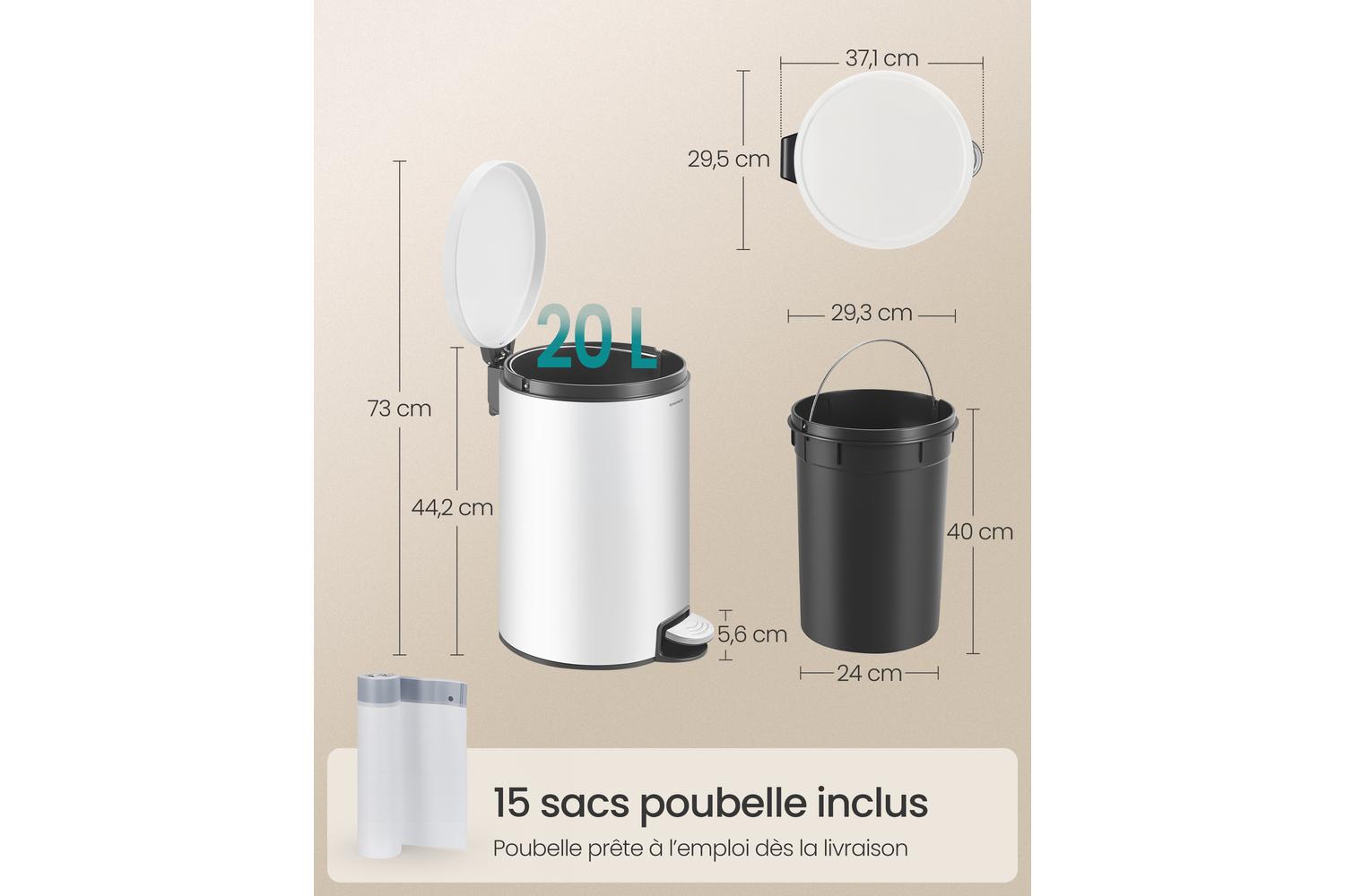Songmics Trash Can | Pedal Bin | Steel | 20 L-6