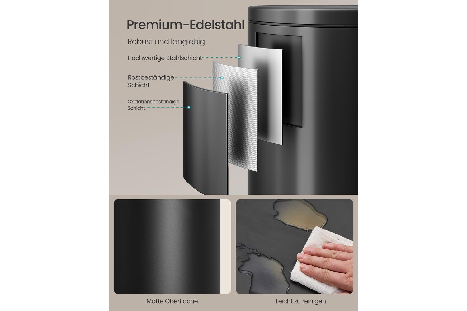 Songmics Trash Can | Rubbish Bin | Steel | 30 Litre-2
