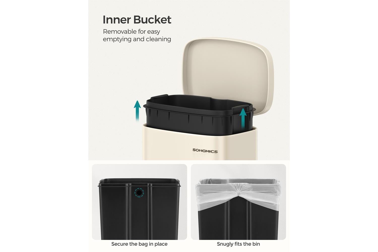Songmics Trash Can | Rubbish Bin | Steel | 30l-5