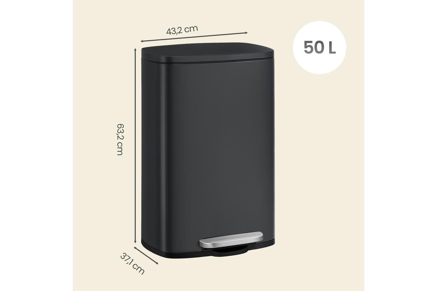Songmics Trash Can | Rubbish Bin | Steel | 50l-3