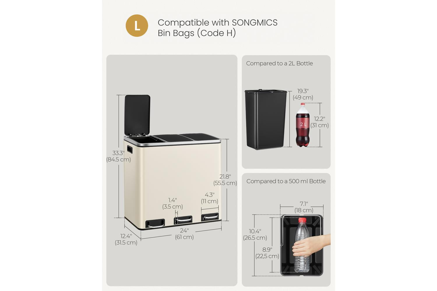 Songmics Trash Can | Rubbish Bin | Steel | 54l-6