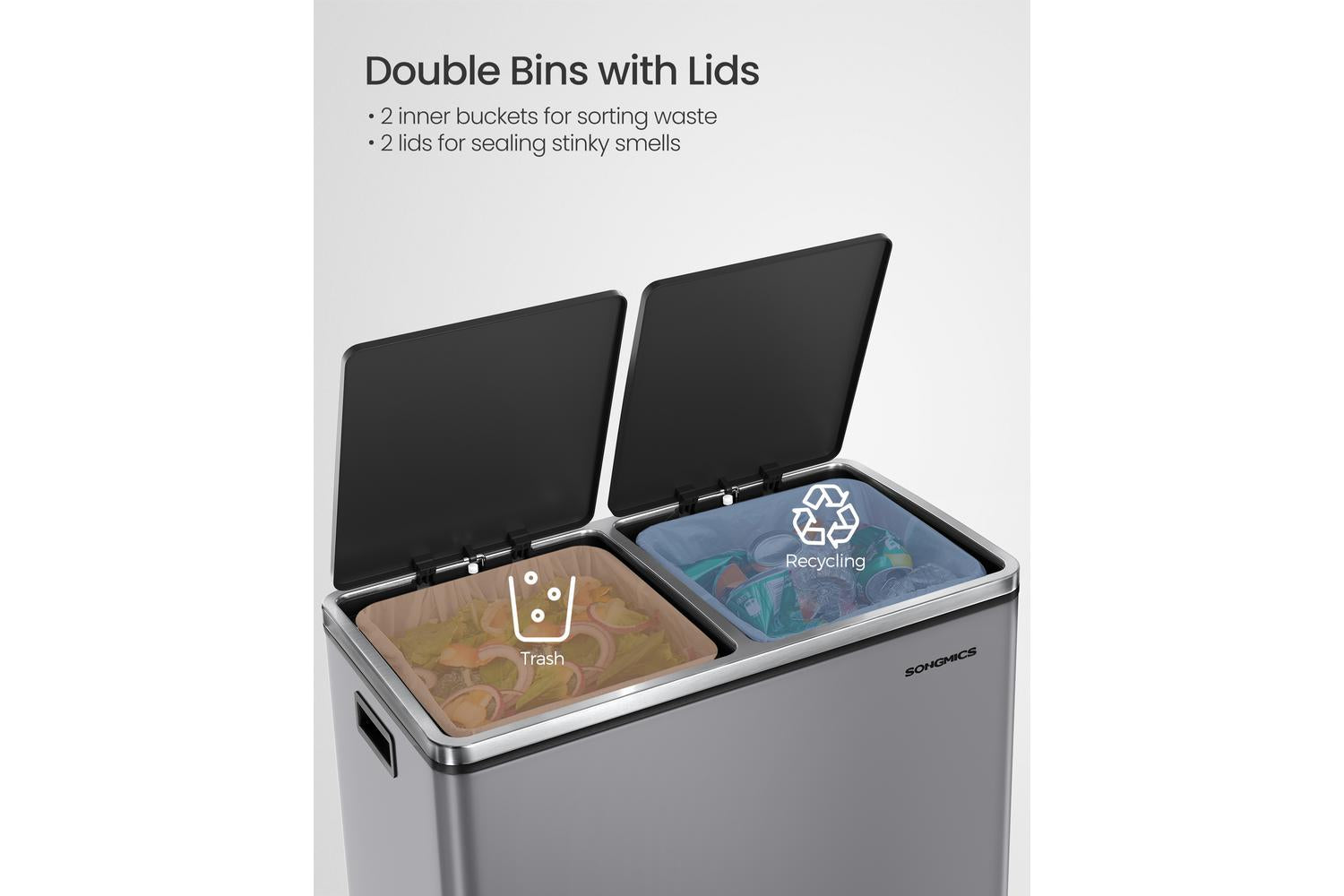Songmics Trash Can | Rubbish Bin | Steel | 60 Litre-3