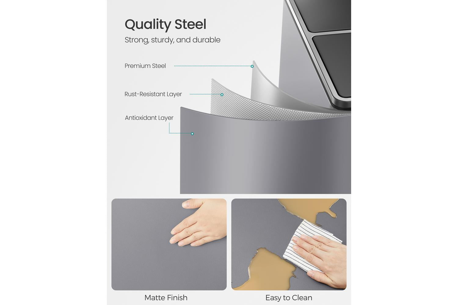 Songmics Trash Can | Rubbish Bin | Steel | 60 Litre-4