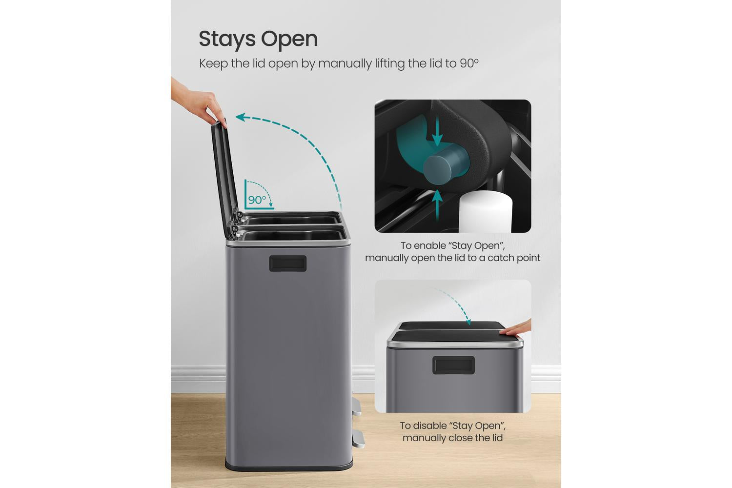 Songmics Trash Can | Rubbish Bin | Steel | 60 Litre-5