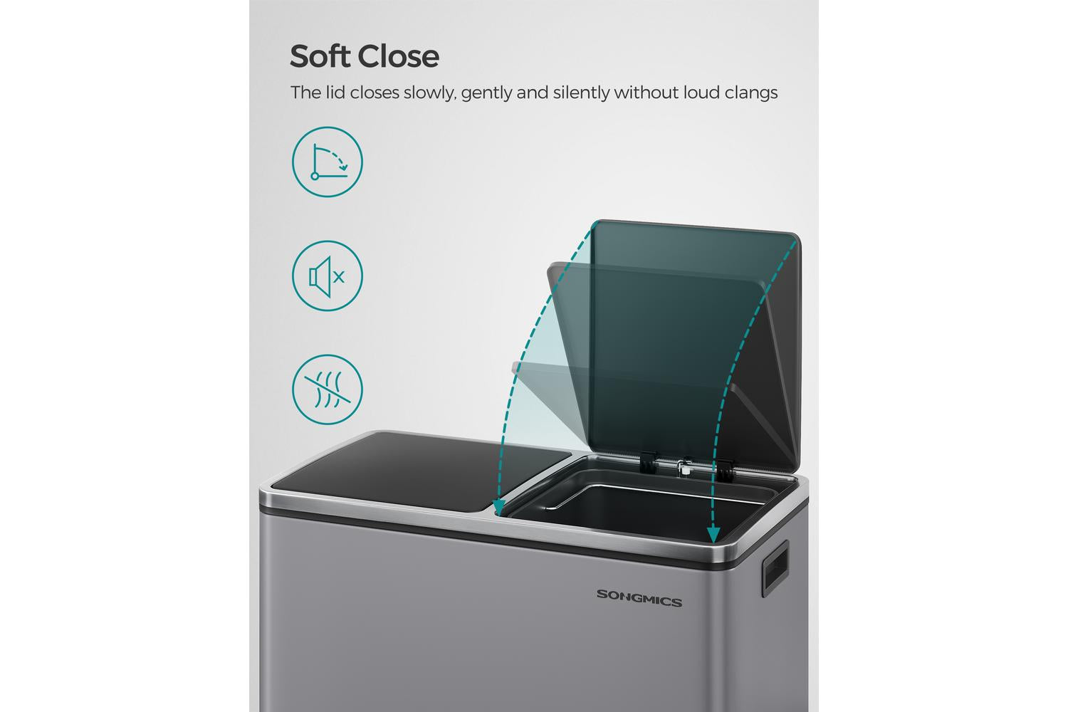 Songmics Trash Can | Rubbish Bin | Steel | 60 Litre-7