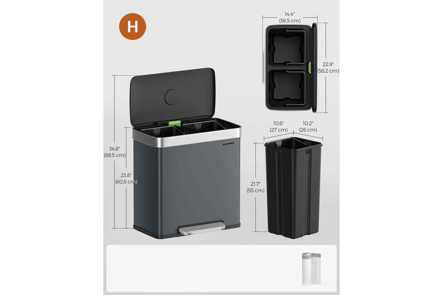 Songmics Trash Can | Rubbish Bin | Stainless Steel | 60l-7