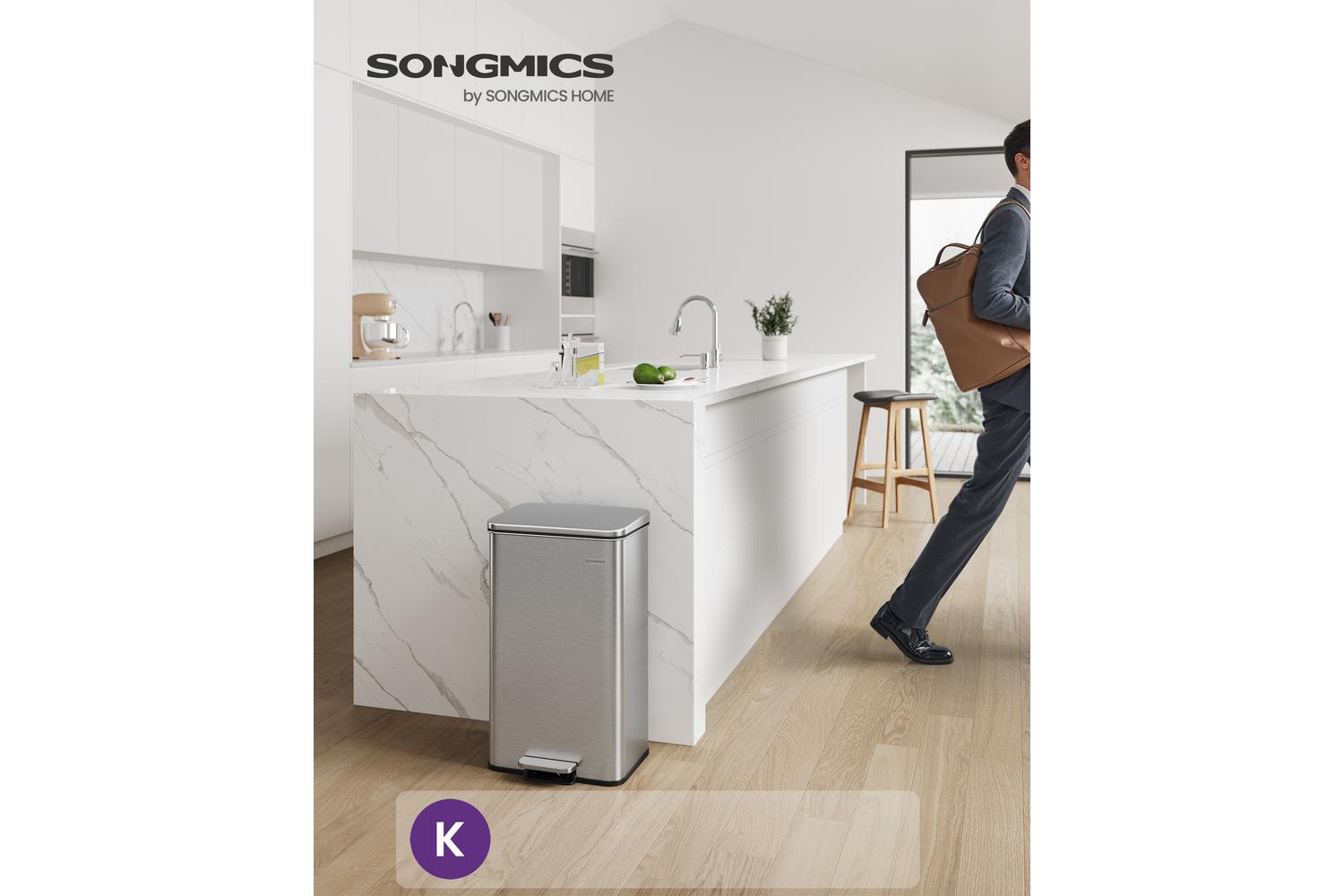 Songmics Trash Can | Rubbish Bin | Stainless Steel | 40l-2