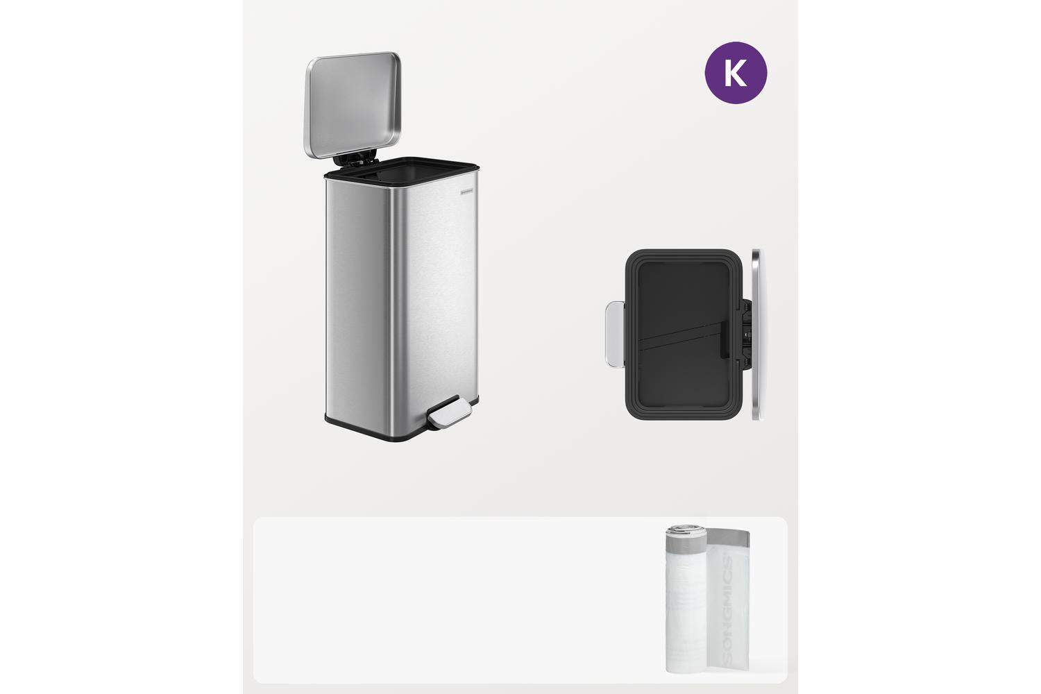 Songmics Trash Can | Rubbish Bin | Stainless Steel | 40l-7