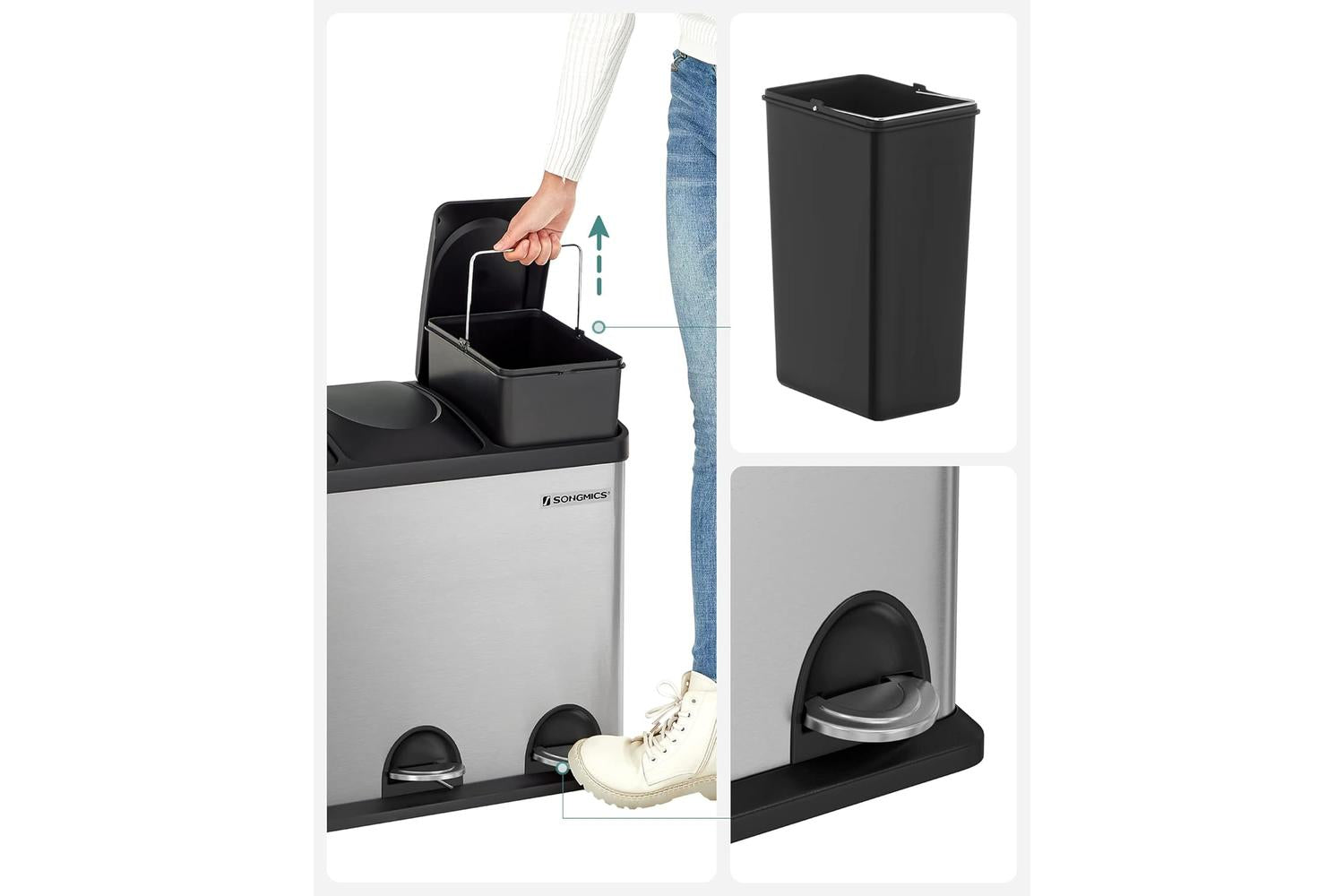 Songmics Trash Can | Pedal Bin | Steel And Abs Plastic | 54 Litre-2