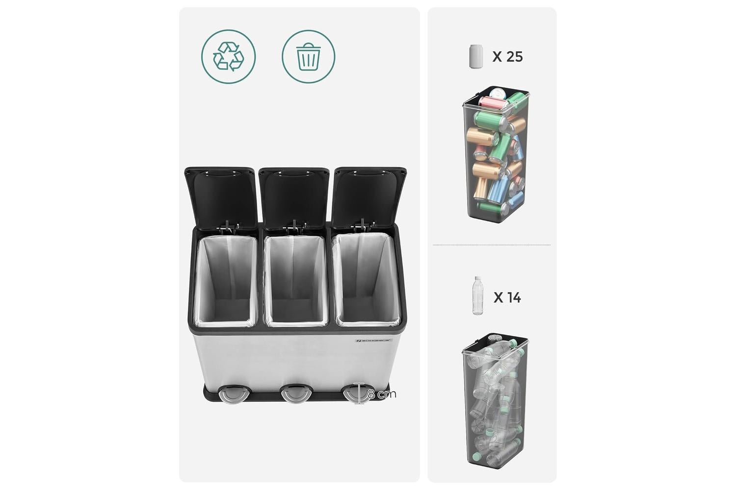 Songmics Trash Can | Pedal Bin | Steel And Abs Plastic | 54 Litre-3