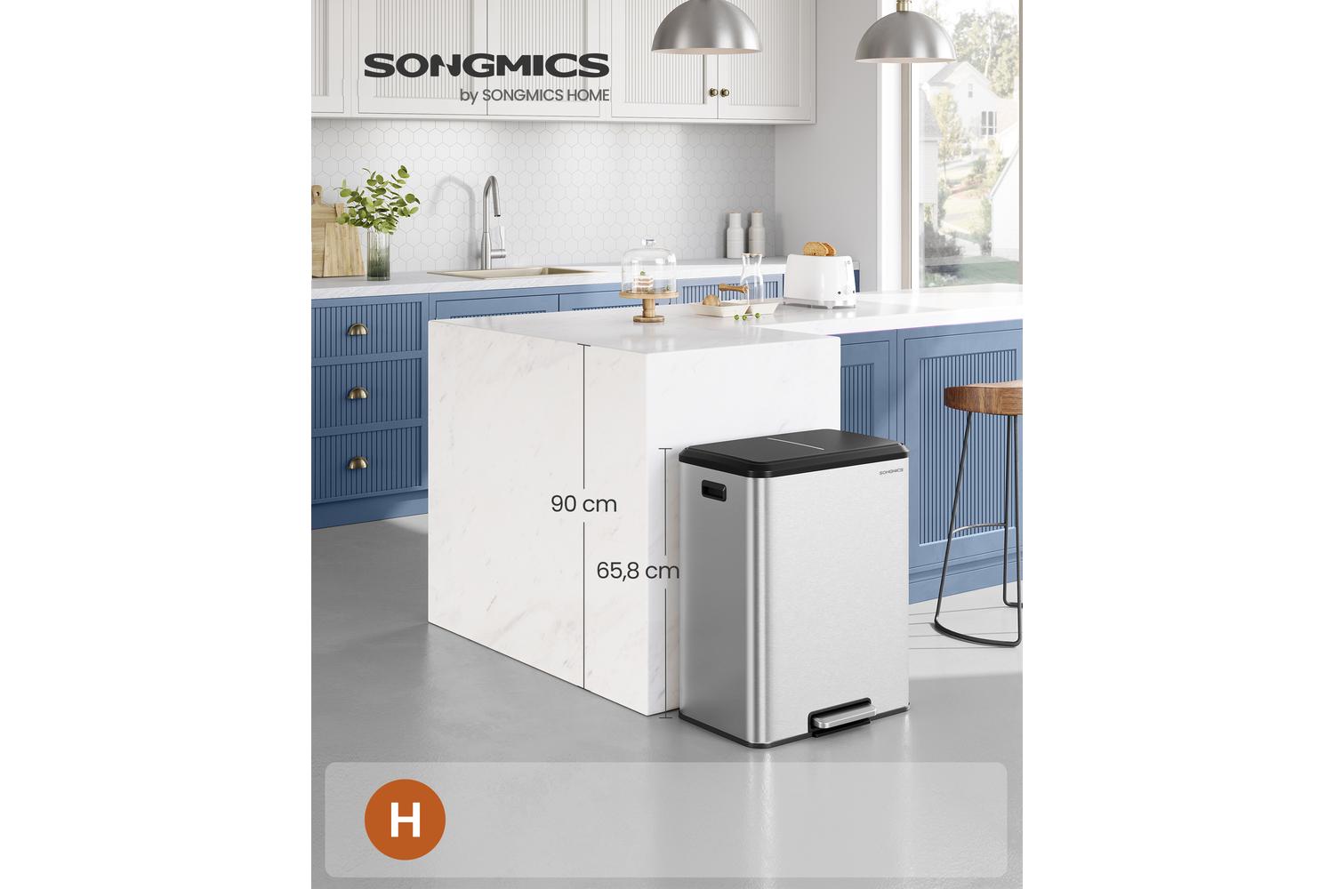 Songmics Trash Can | Rubbish Bin | Stainless Steel | 60 Litre-2