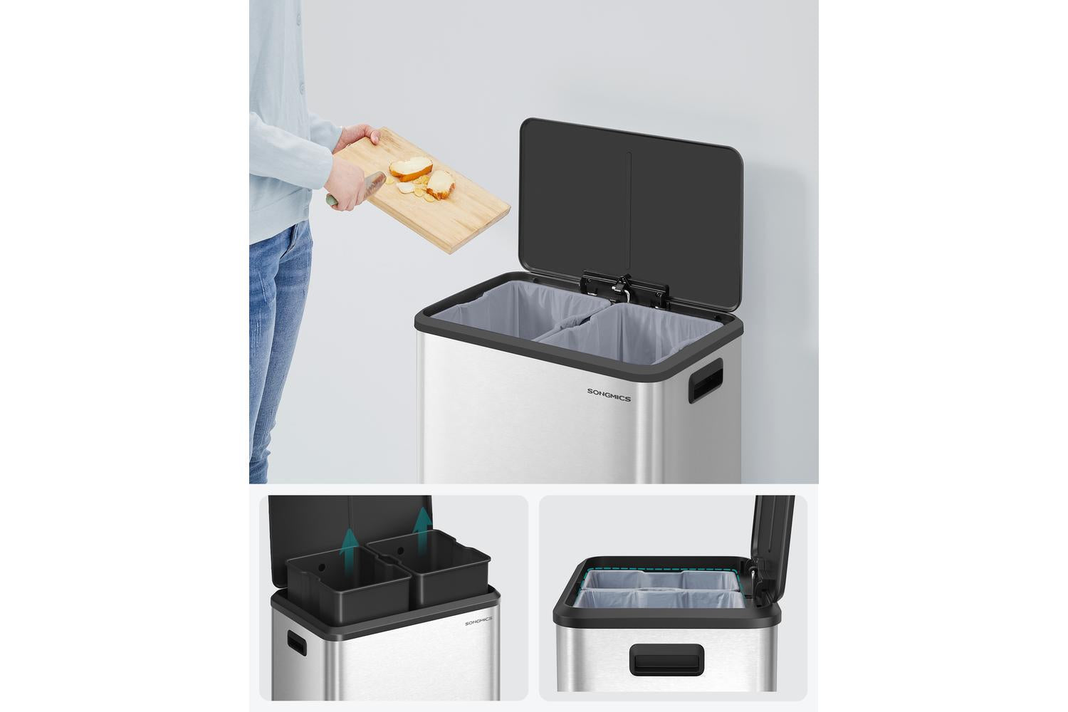 Songmics Trash Can | Rubbish Bin | Stainless Steel | 60 Litre-4