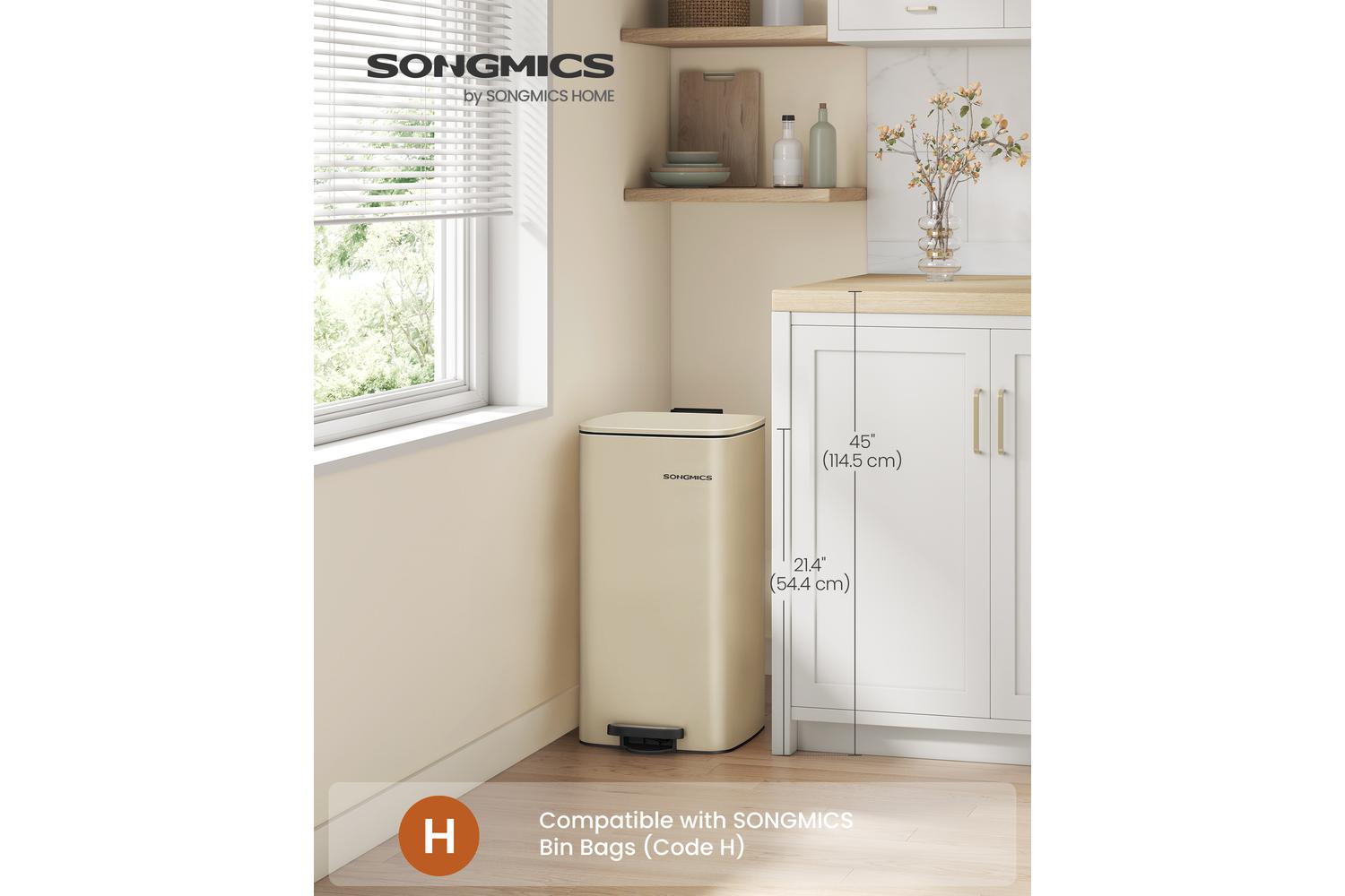 Songmics Trash Can | Rubbish Bin | Stainless Steel | 30 Litre-2
