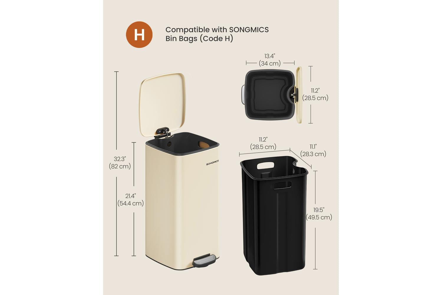Songmics Trash Can | Rubbish Bin | Stainless Steel | 30 Litre-7