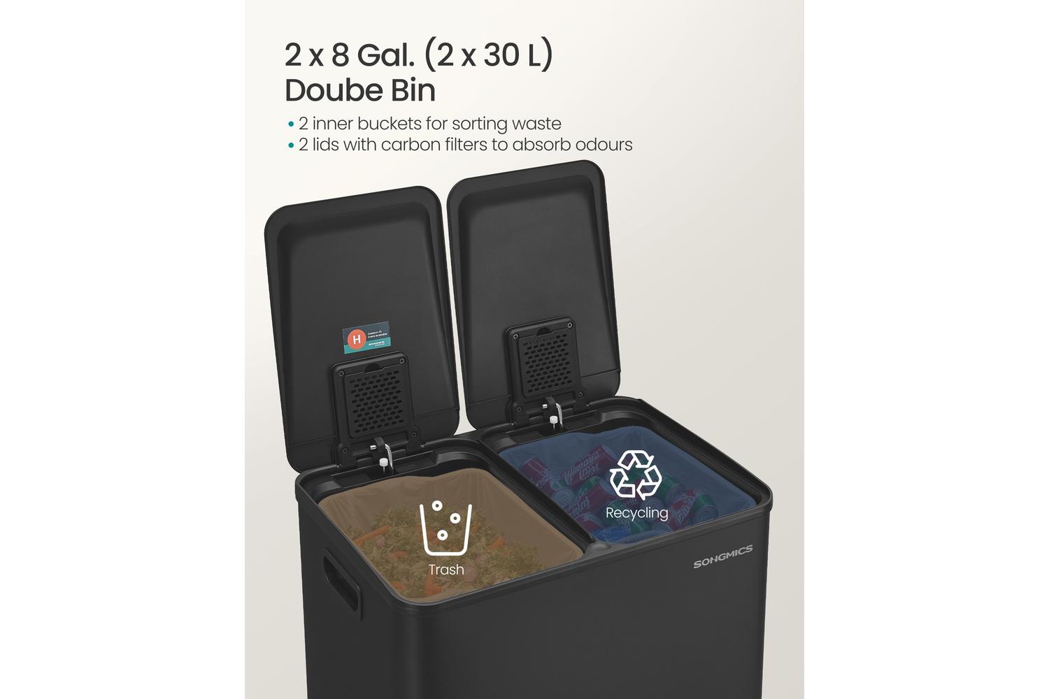 Songmics Trash Can | Rubbish Bin | Steel | 60 Litre-3