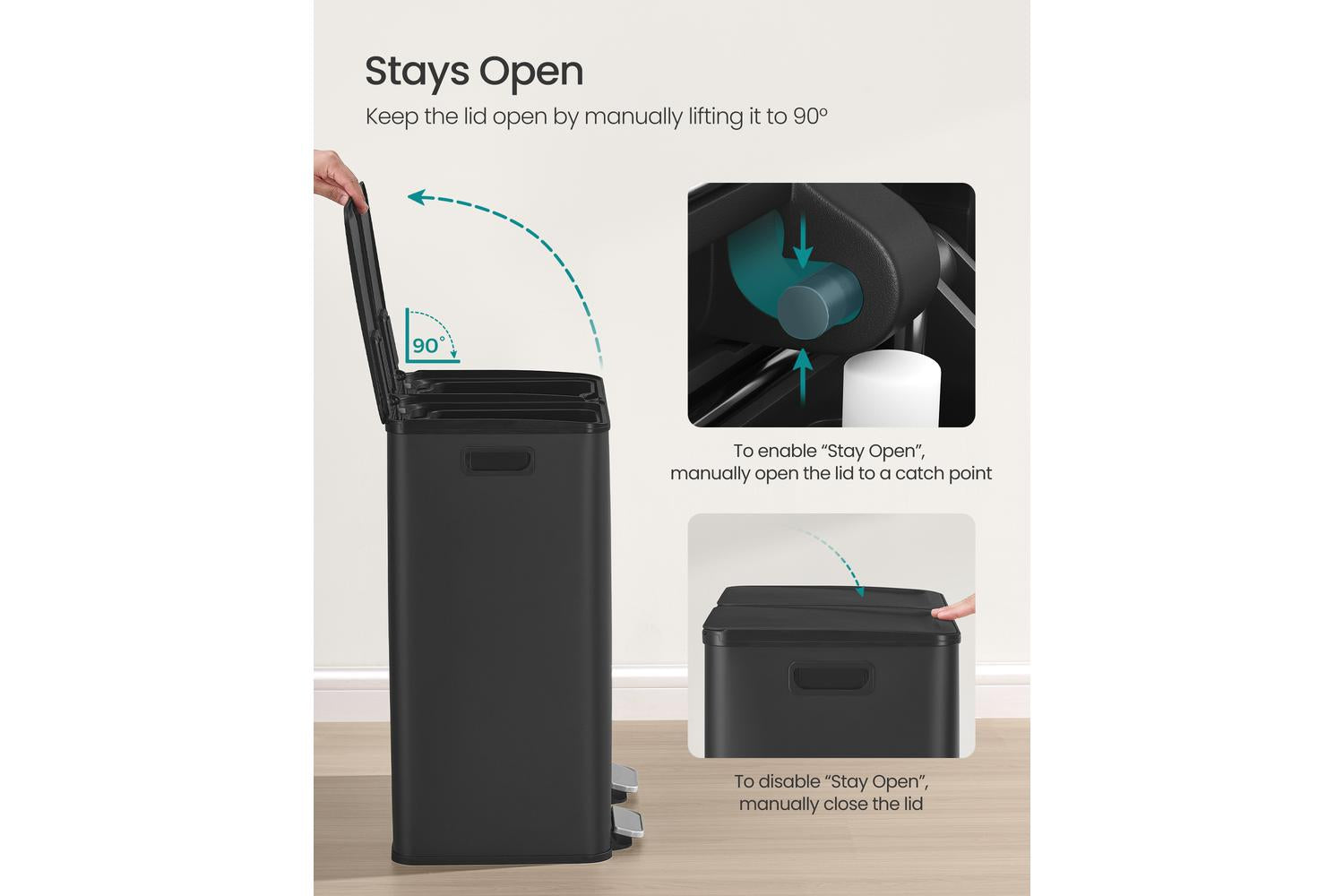 Songmics Trash Can | Rubbish Bin | Steel | 60 Litre-5