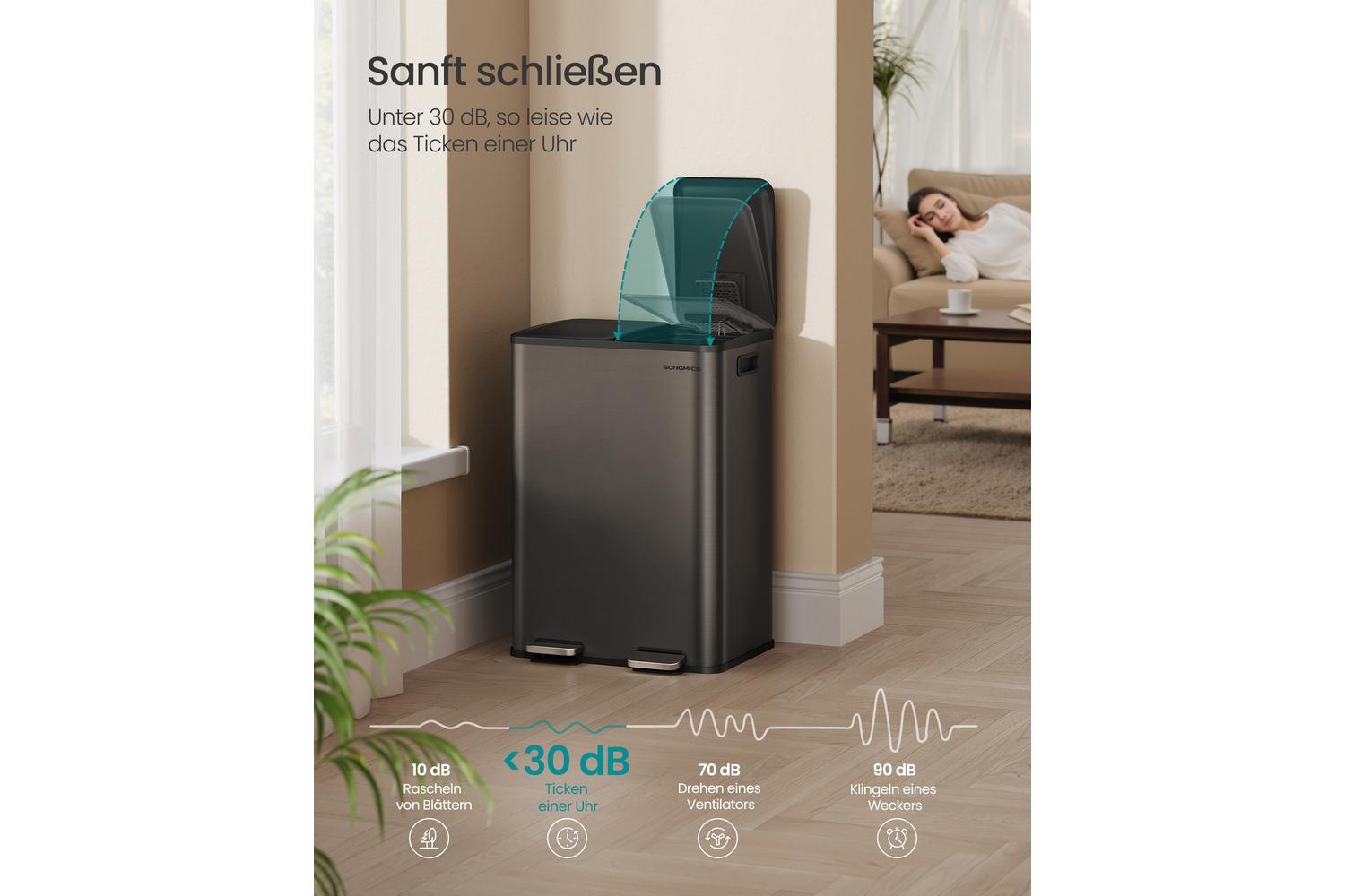 Songmics Trash Can | Double Pedal Bin | Steel | 2 X 30 L-3