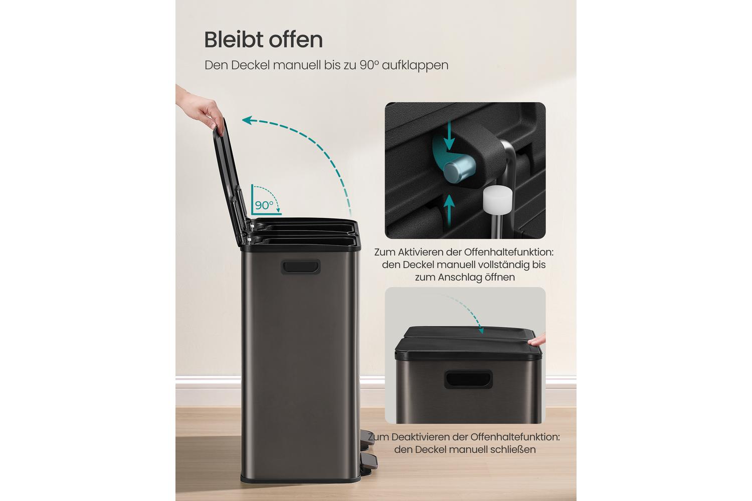 Songmics Trash Can | Double Pedal Bin | Steel | 2 X 30 L-4