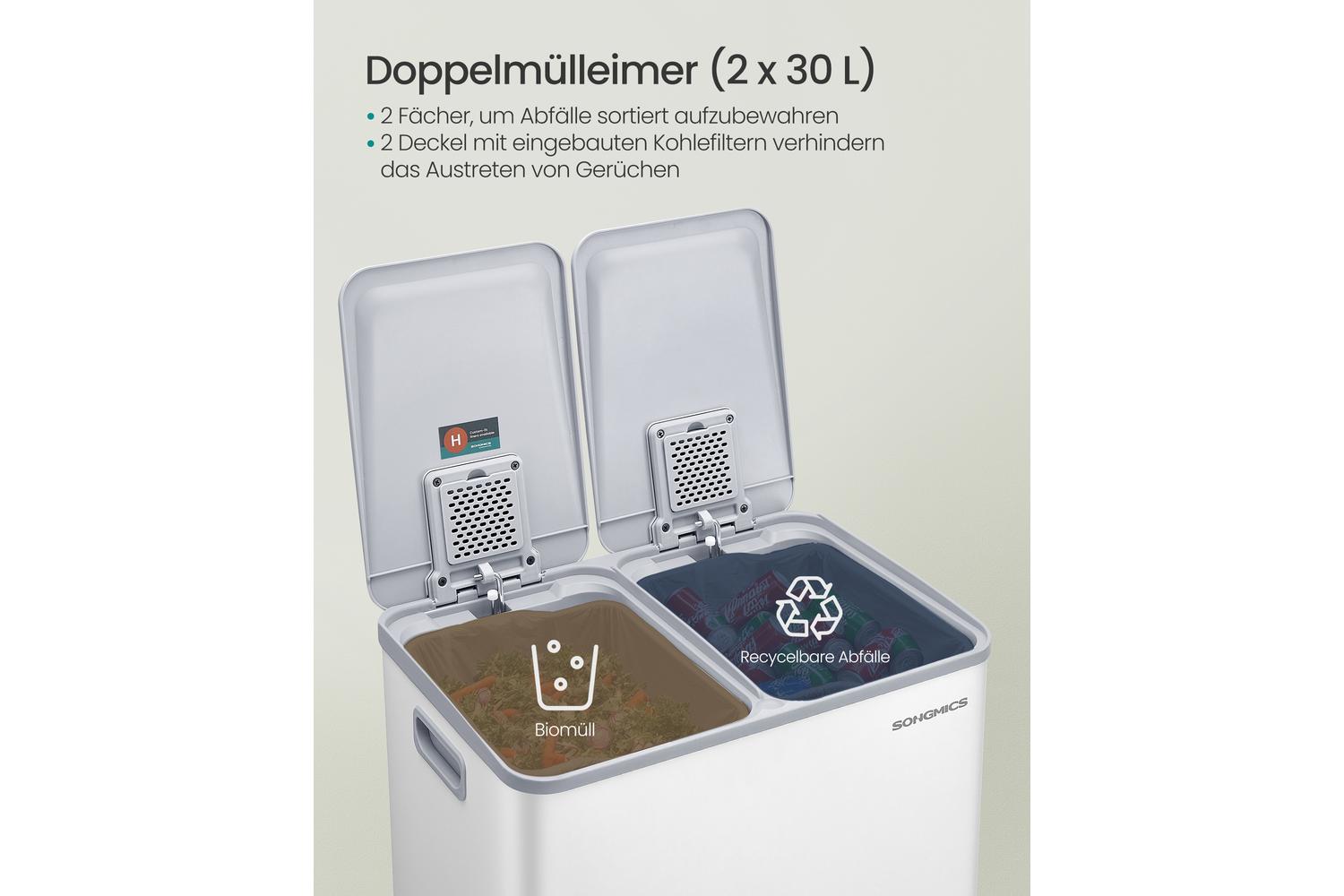 Songmics Trash Can | Rubbish Bin | Steel | 60 Litre-2