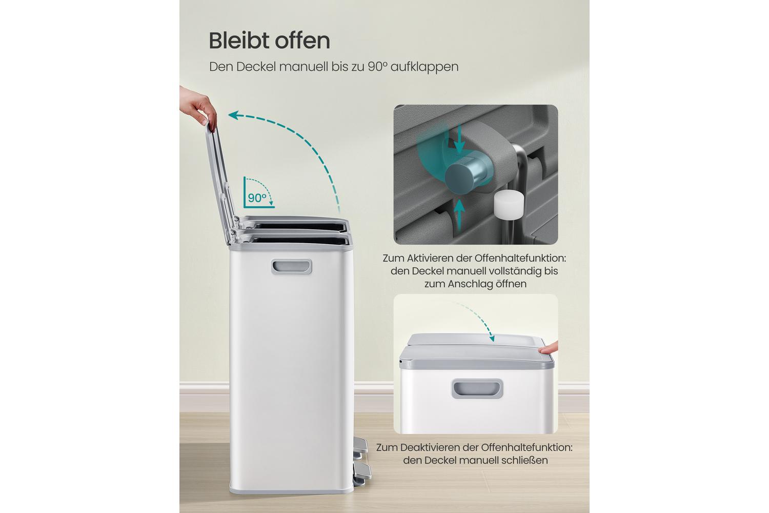Songmics Trash Can | Rubbish Bin | Steel | 60 Litre-4