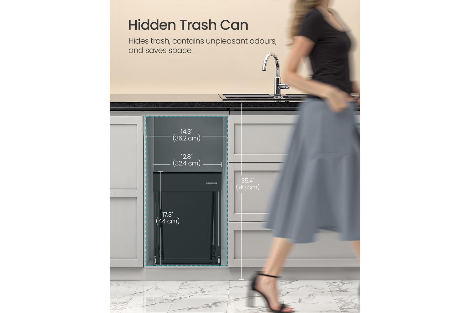 Songmics Trash Can | Pull Out Rubbish Bin | Steel Frame And Abs Lid | 40 Litre-3