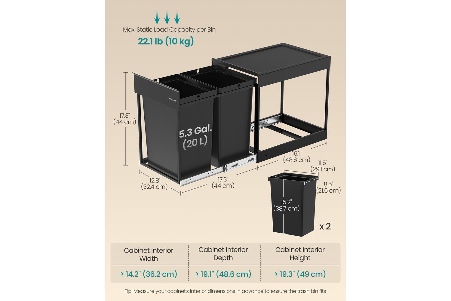 Songmics Trash Can | Pull Out Rubbish Bin | Steel Frame And Abs Lid | 40 Litre-4