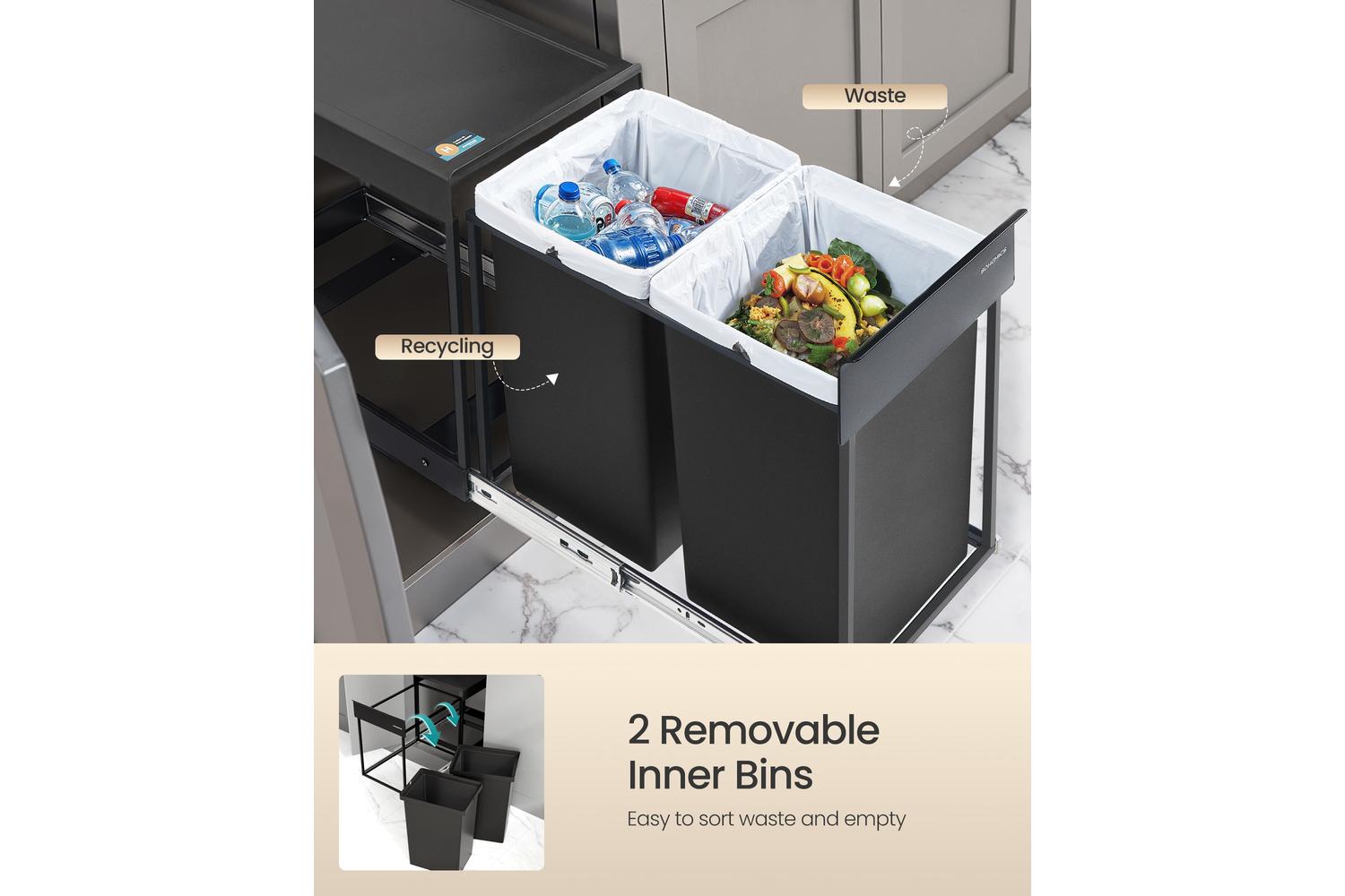Songmics Trash Can | Pull Out Rubbish Bin | Steel Frame And Abs Lid | 40 Litre-5