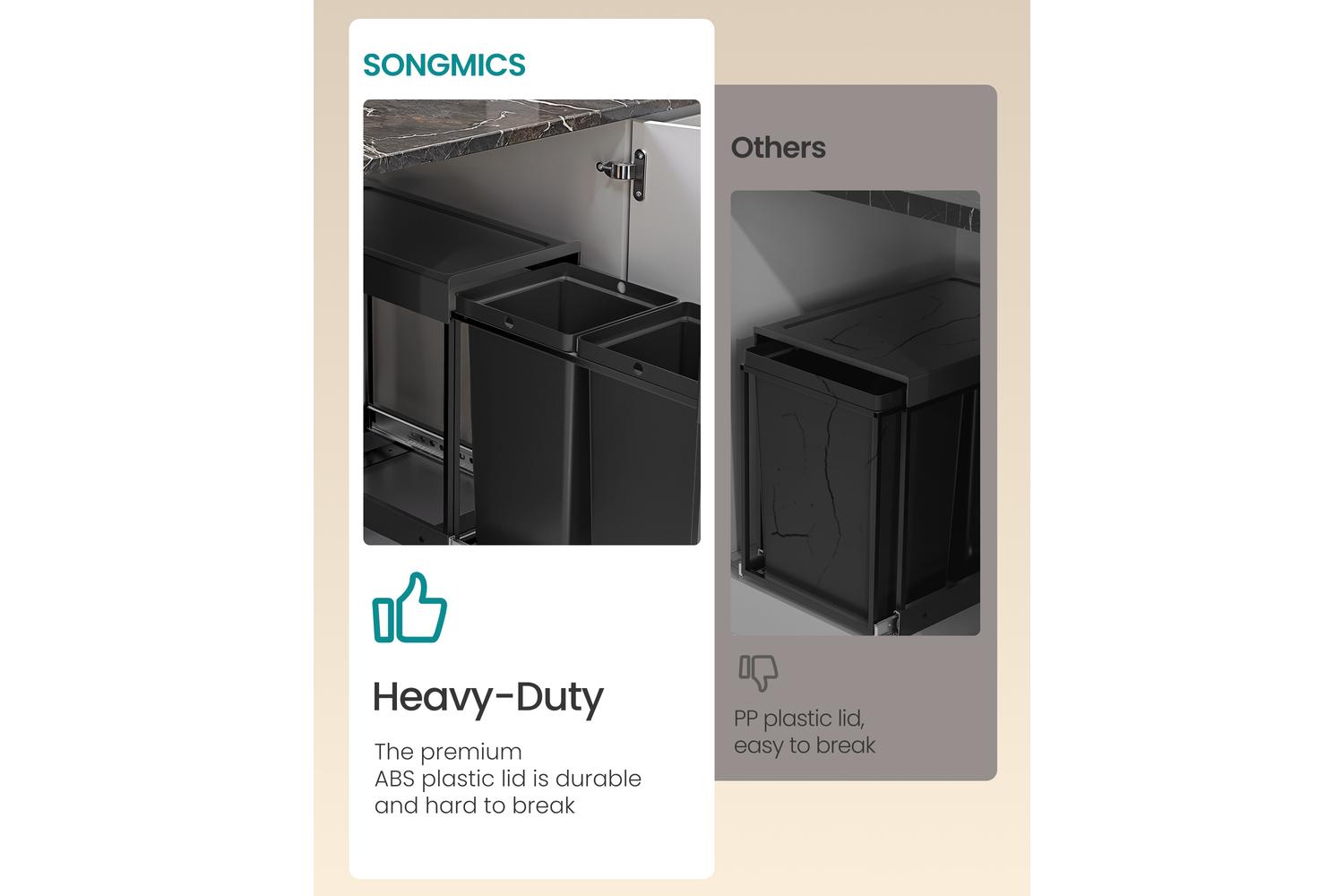 Songmics Trash Can | Pull Out Rubbish Bin | Steel Frame And Abs Lid | 40 Litre-6