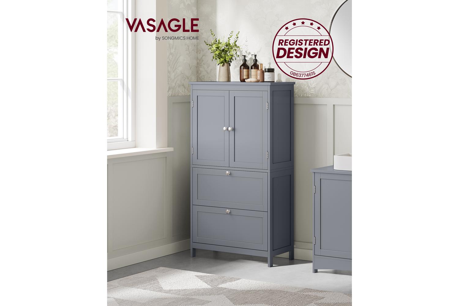 Vasagle Storage Cabinet | Bathroom Storage Unit | Mdf & Particleboard | Dove Grey | 110cm-2