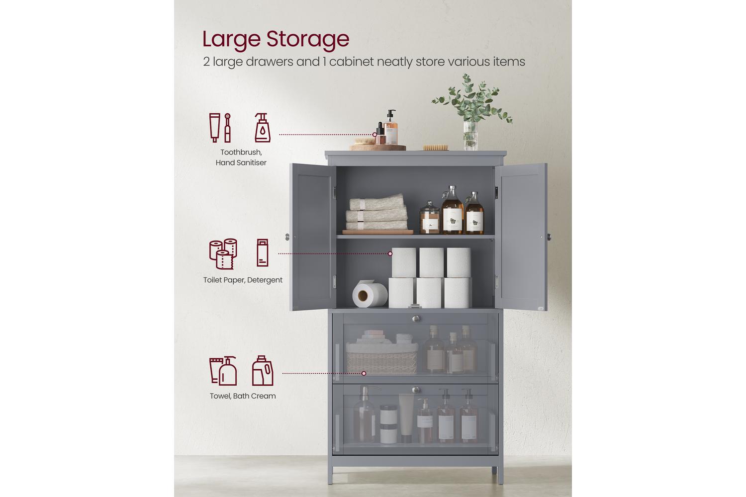 Vasagle Storage Cabinet | Bathroom Storage Unit | Mdf & Particleboard | Dove Grey | 110cm-3