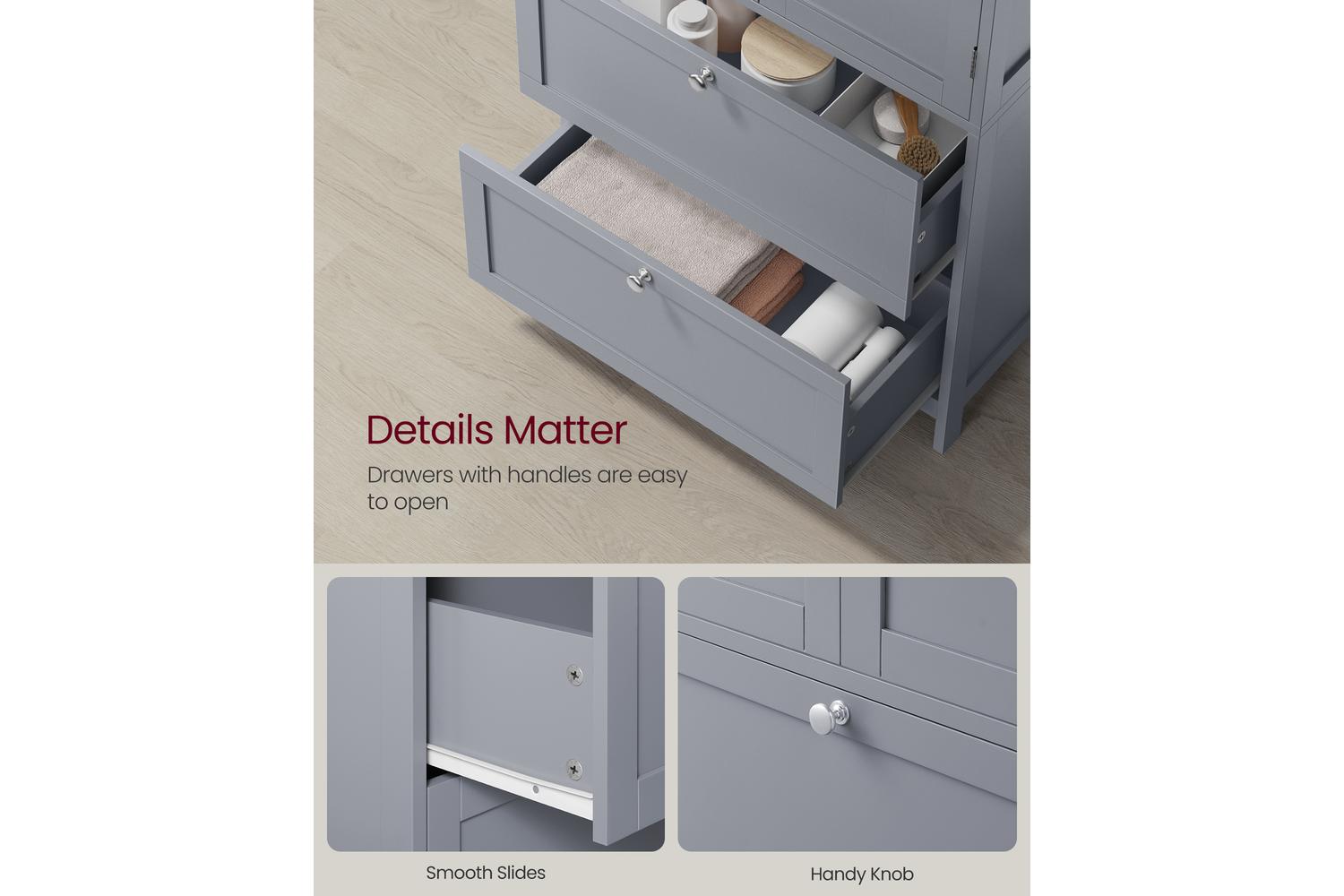 Vasagle Storage Cabinet | Bathroom Storage Unit | Mdf & Particleboard | Dove Grey | 110cm-6